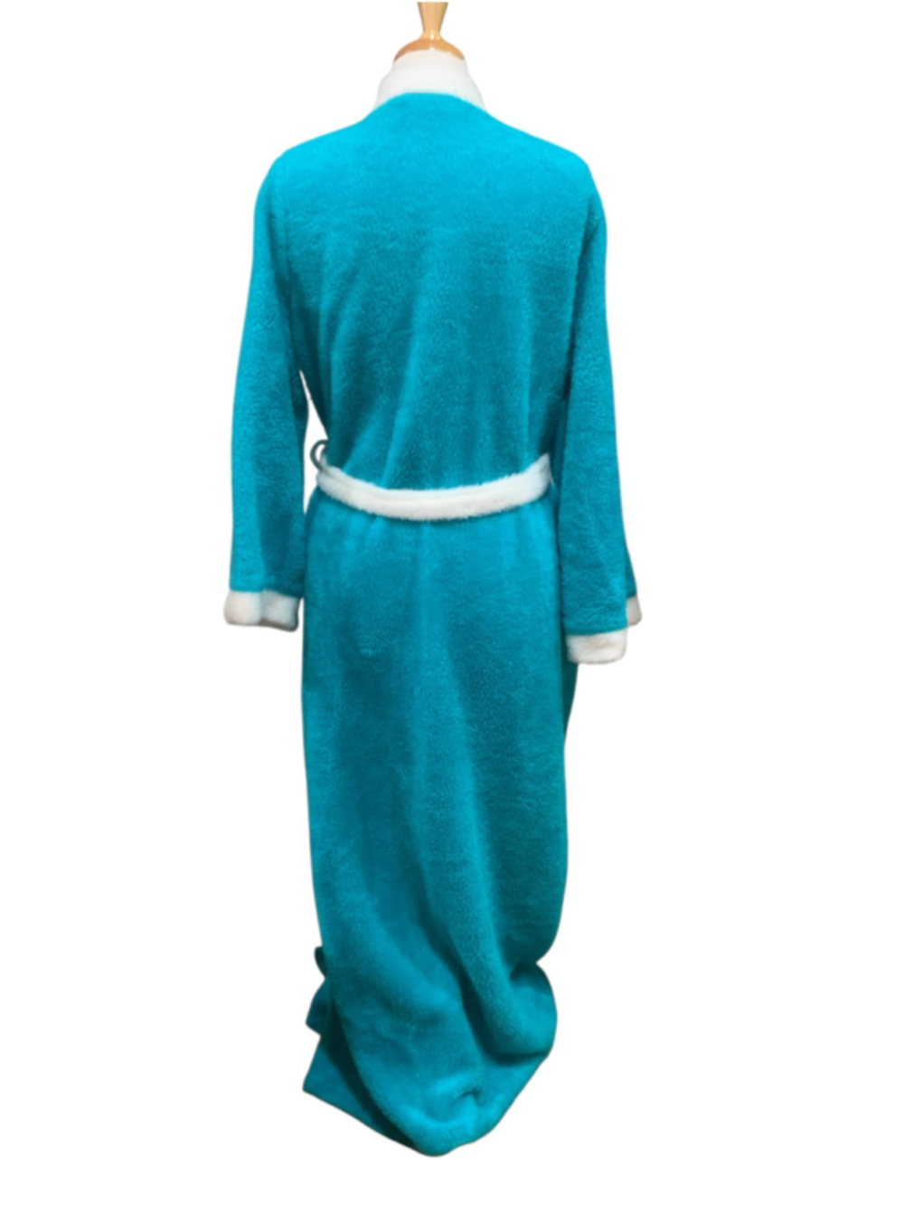 Vtg Women's Lara Dee house Robe Teal White Cozy Plush Bathrobe size L - Picture 4 of 8
